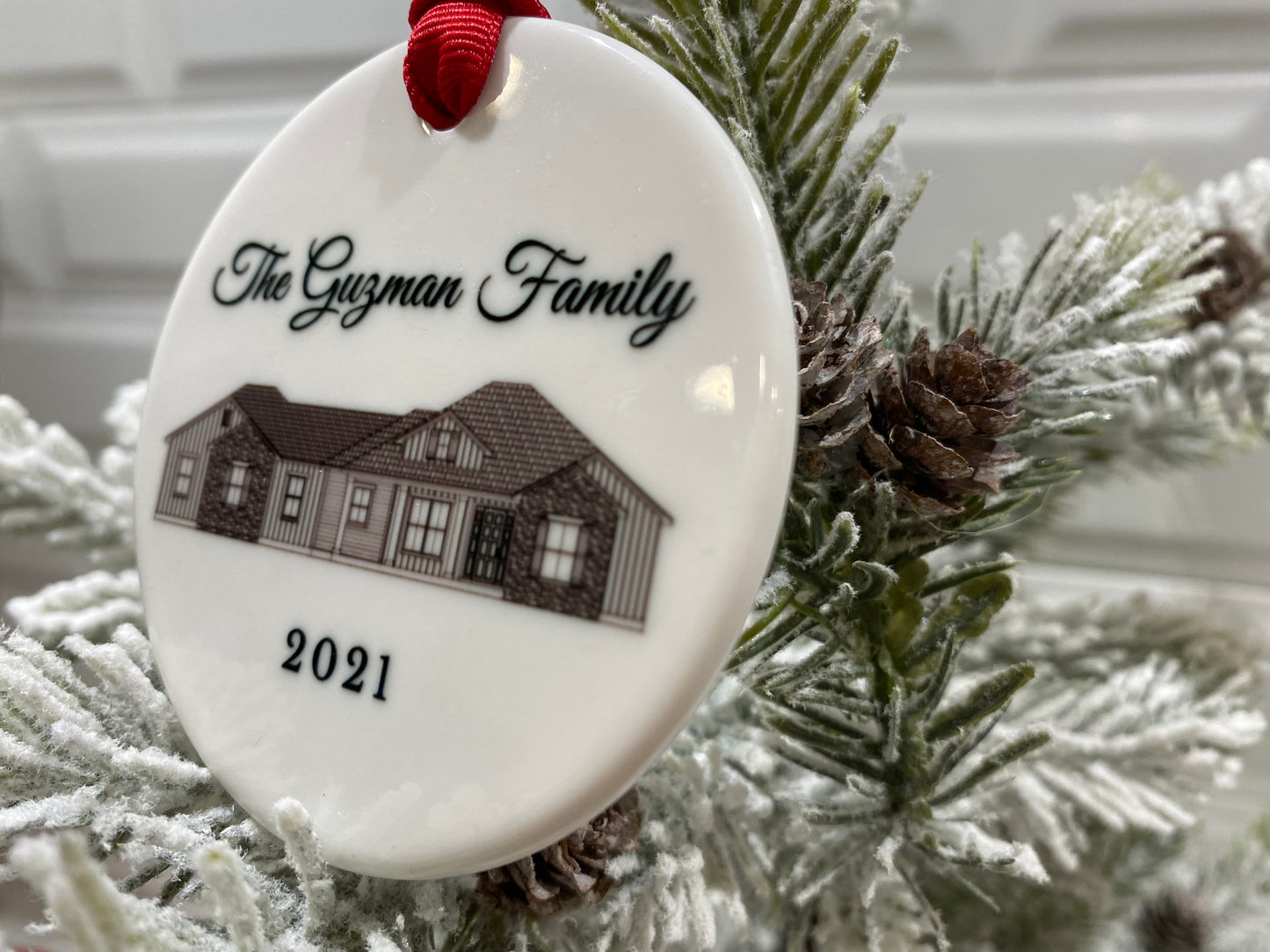 Hand Drawn Ceramic House Ornament