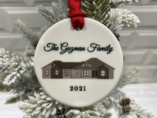 Hand Drawn Ceramic House Ornament