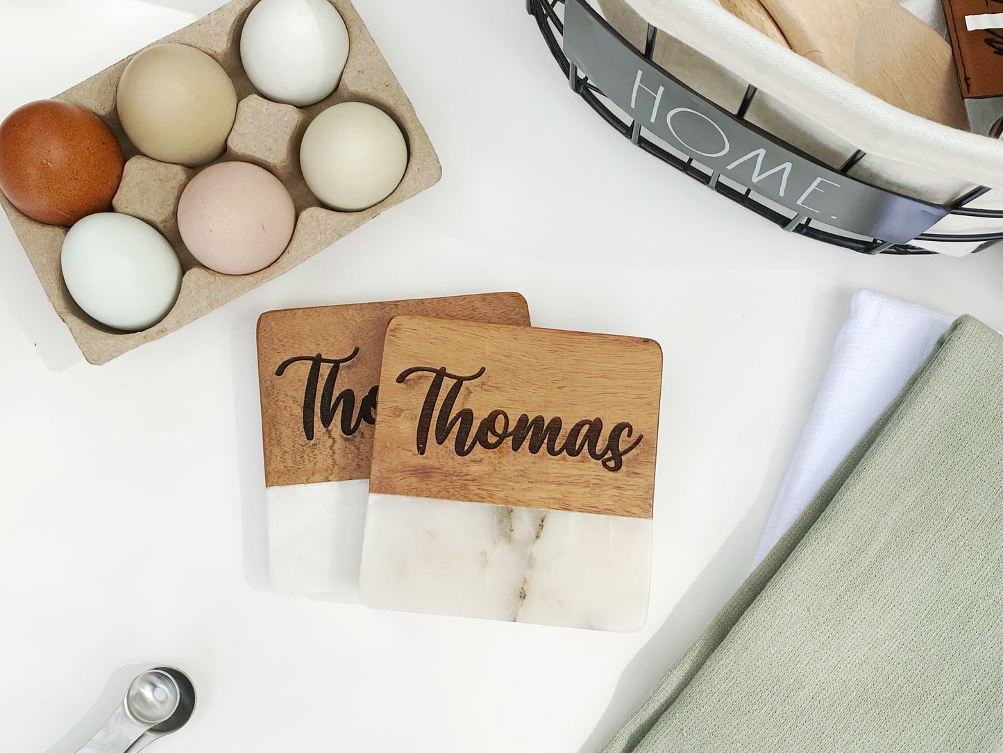 Marble & Wood 2 Pack Coasters Personalized