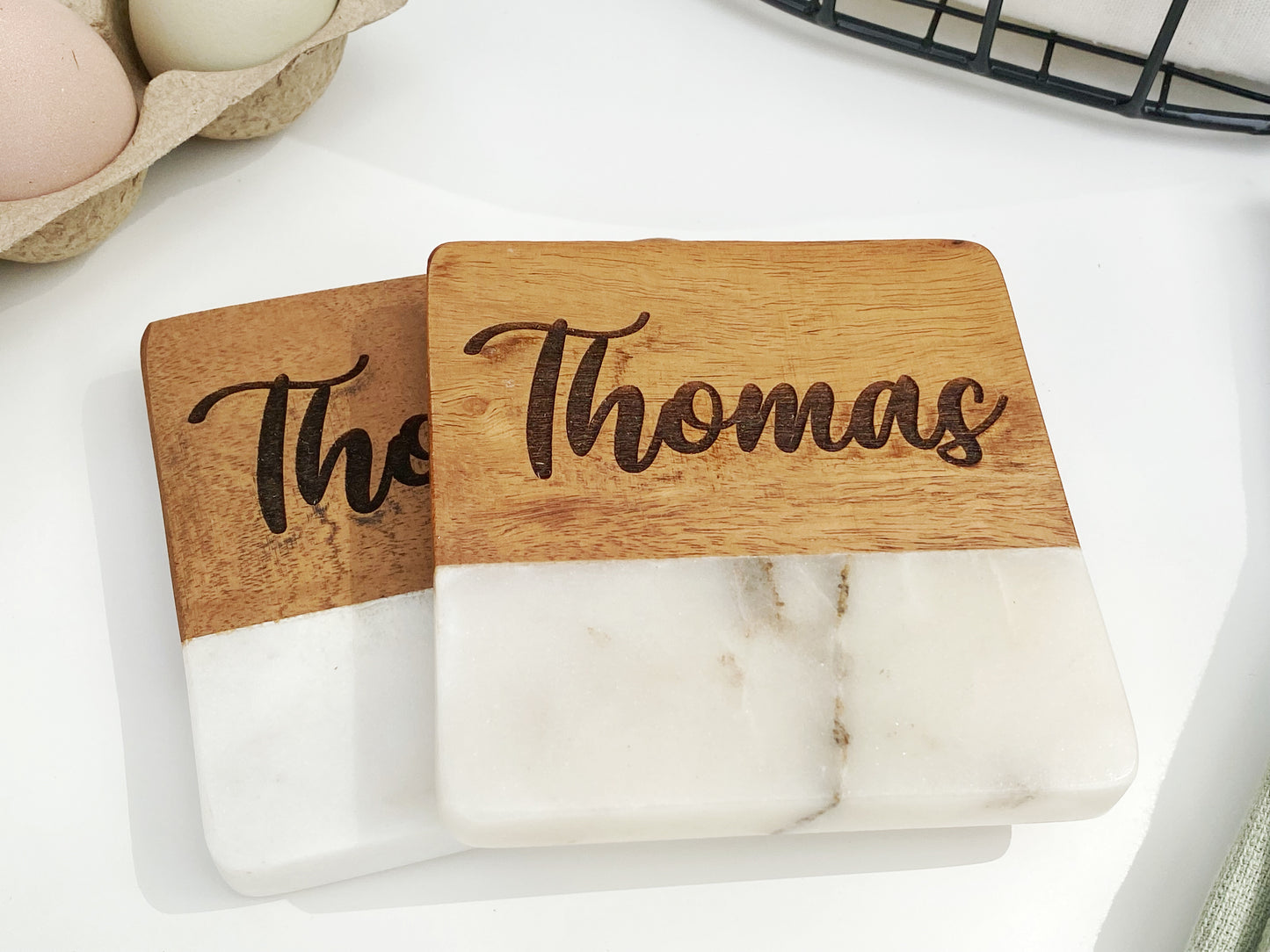 Marble & Wood 2 Pack Coasters Personalized